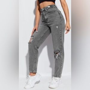 High Waisted Ripped Mom Jeans
 Gray S(4)